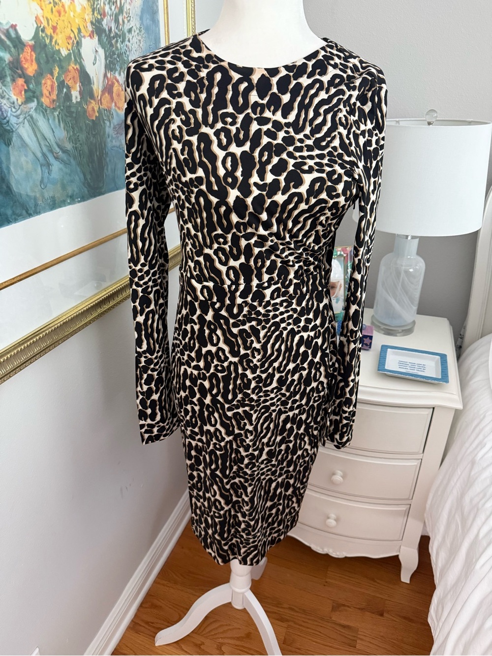 Tory Burch Leopard Print Midi Dress - Black & Cream